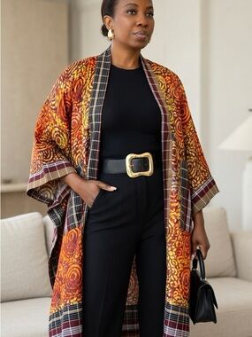 Vibrant Orange Patterned Kimono Cardigan